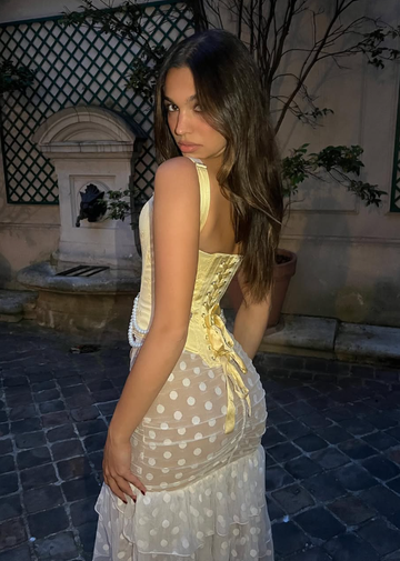 Yellow Mermaid Straps Corset Pearl Satin Short Homecoming Dress Outfits HZ1023